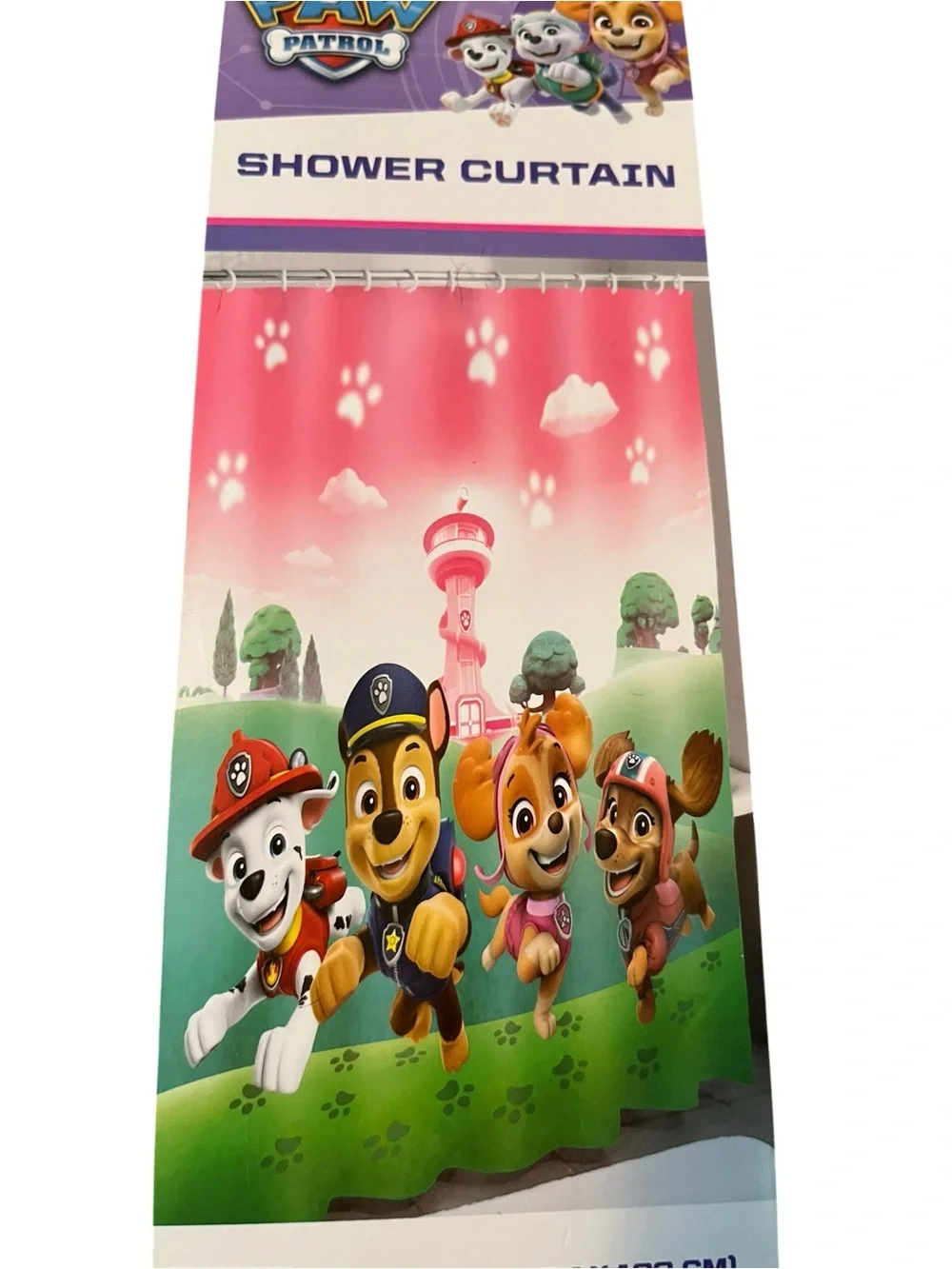 Paw Patrol Pink, Green & Blue Kids Shower Curtain